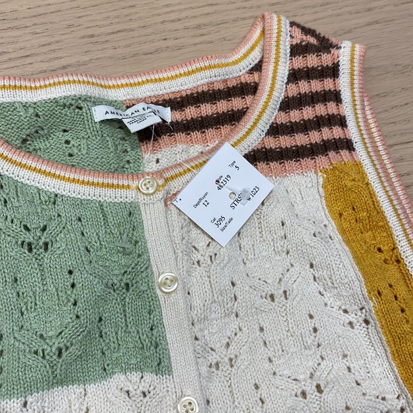 NEW American Eagle AE Patchwork Button Sweater Vest, Green/Cream/Pink, Women’s S - Picture 10 of 12